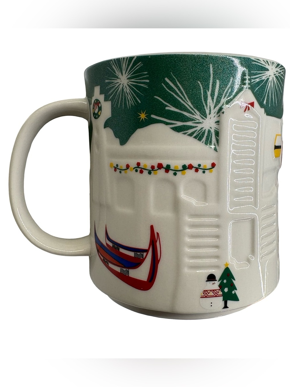Starbucks Taiwan Mug Christmas Holiday 3D Relief Skyline Series Green White 2015